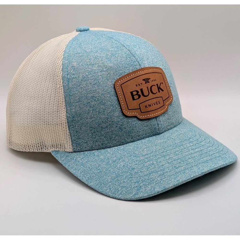 Buck Knives Hat Cap Snapback Trucker Mesh Patch Blue White Hunting Outdoors